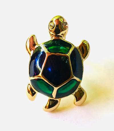 Gold and Enamel Turtle Lapel Pin